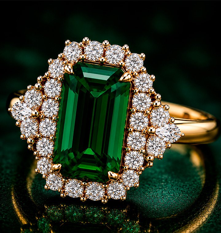 Emerald halo ring render
