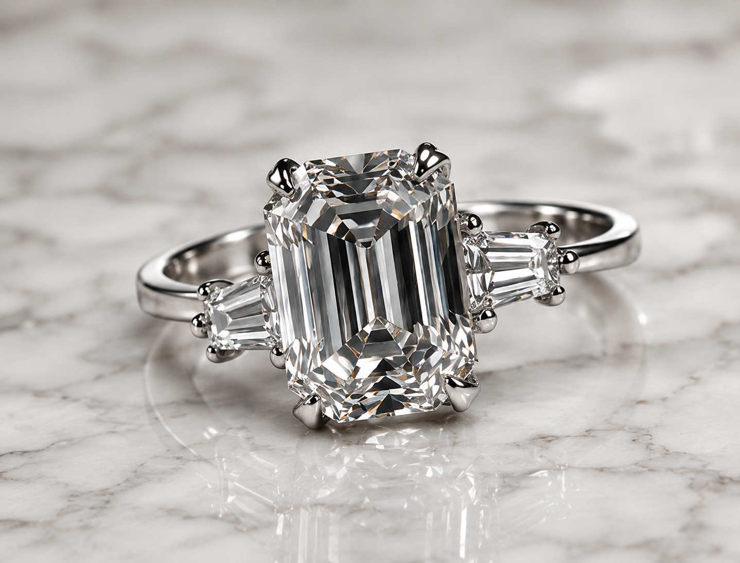 Close-up diamond ring on dark background